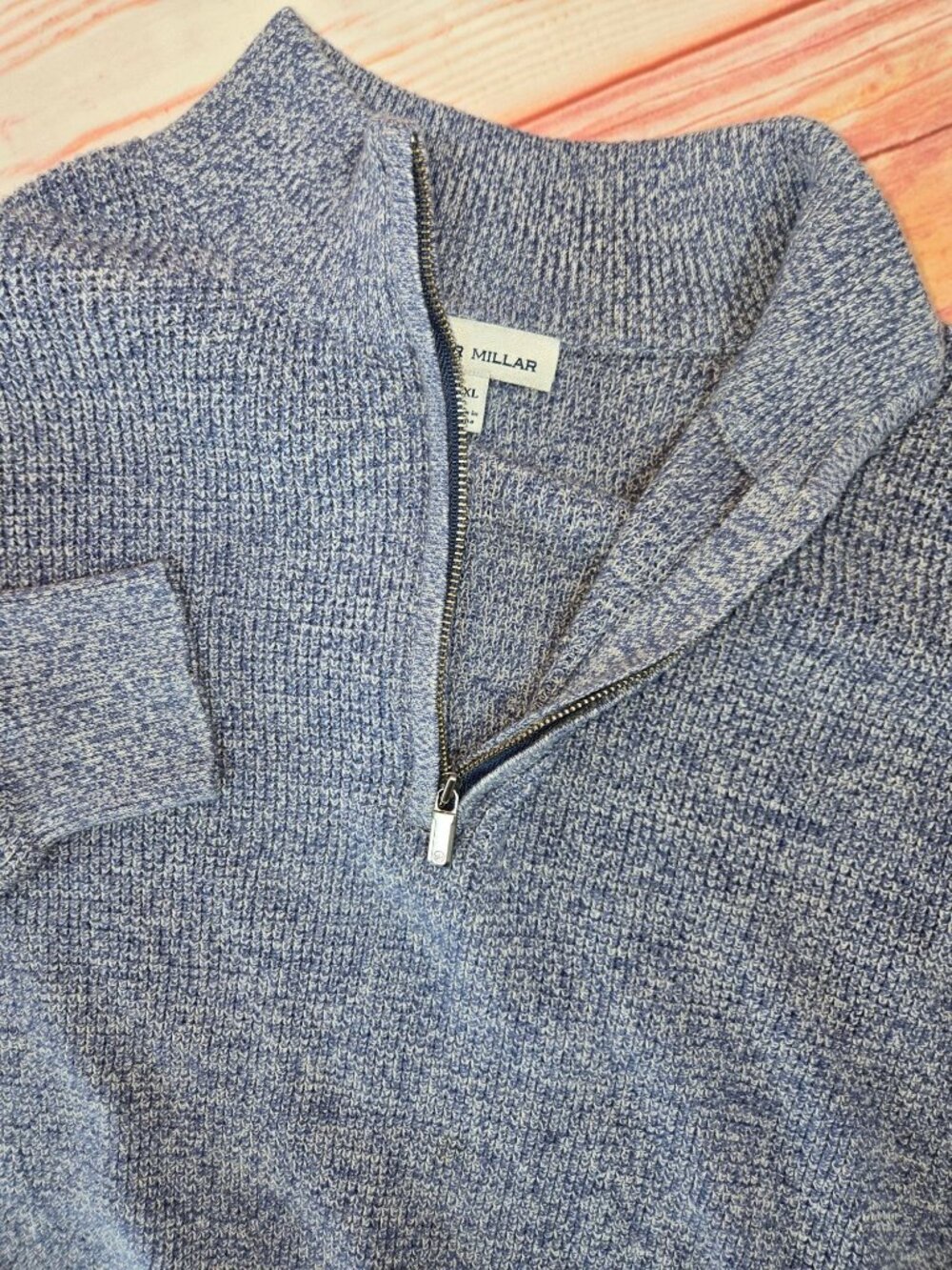 Peter Millar Mens Blue Quarter-Zip Sweater XXL Pima Cotton Merino Wool